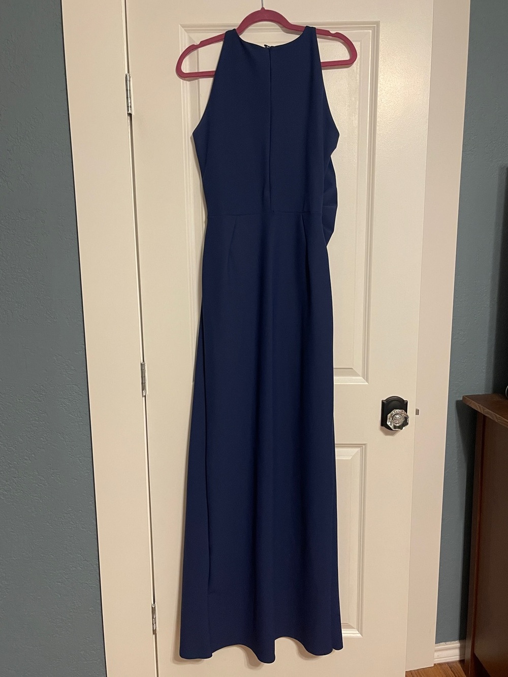Chiara Boni Royal Blue Halter-Style Formal Maxi Gown w Beaded Slit Event Design - Picture 4 of 10